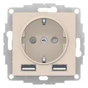 Розетка 3-м СП AtlasDesign 16А IP20 с 2-мя заряд. устройствами USB тип A+A 5В/2.4А 2х5В/1.2А механизм беж. SE ATN000230